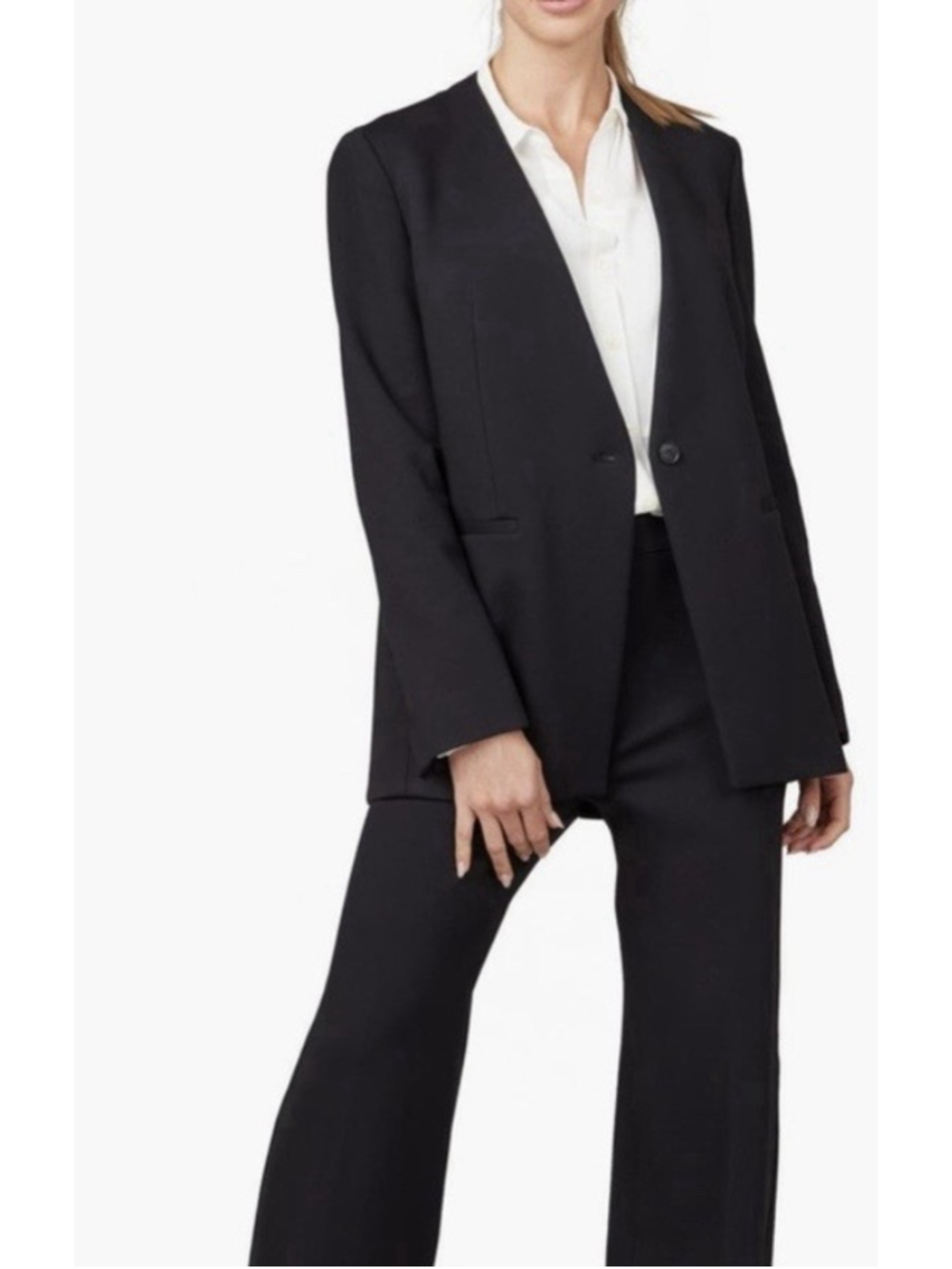 Spanx The Perfect Collarless Oversized Pointe Blazer Black Womens Size L